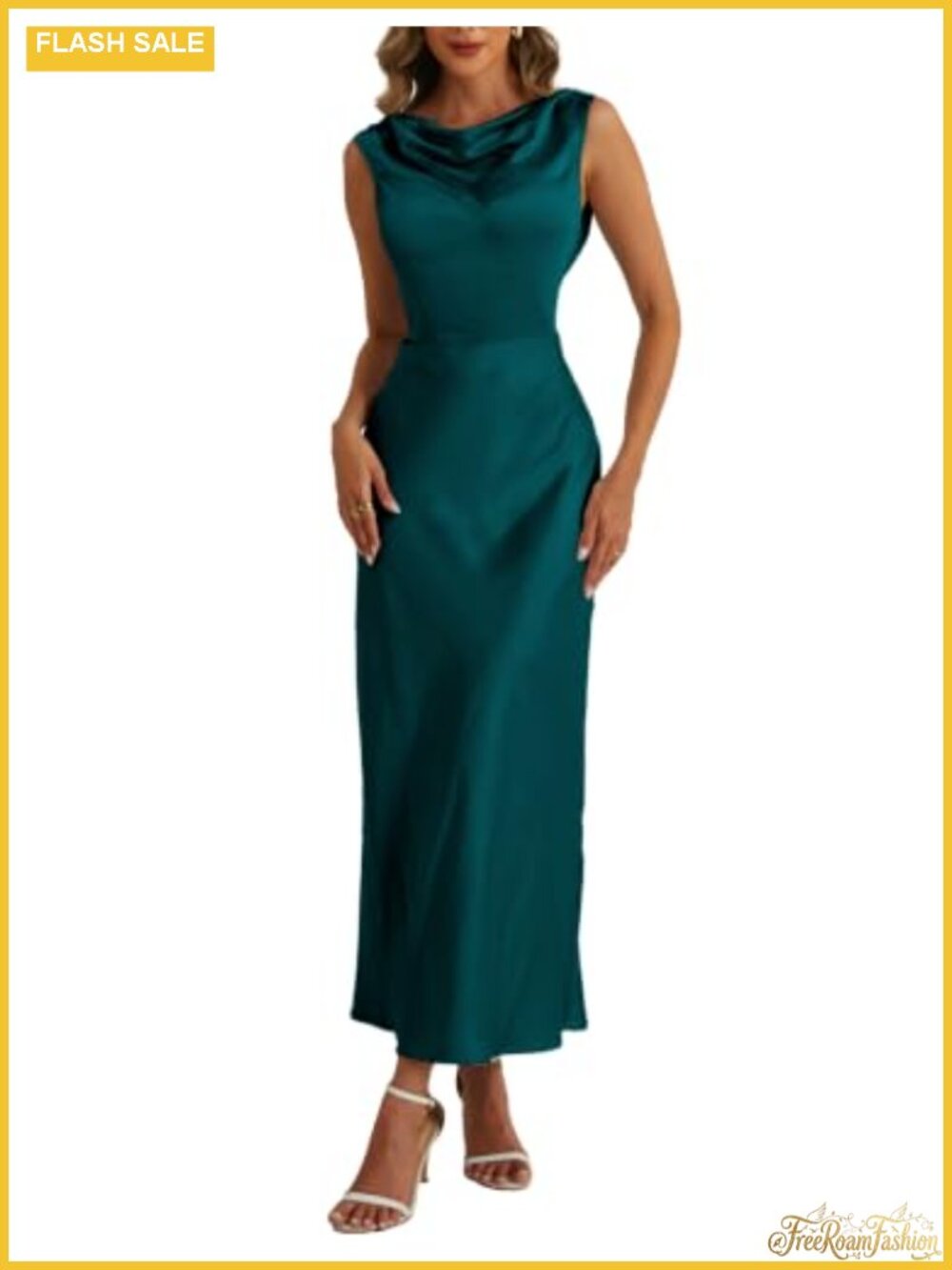 Formal Backless Satin Maxi Dress with Cowl Neck for Women
